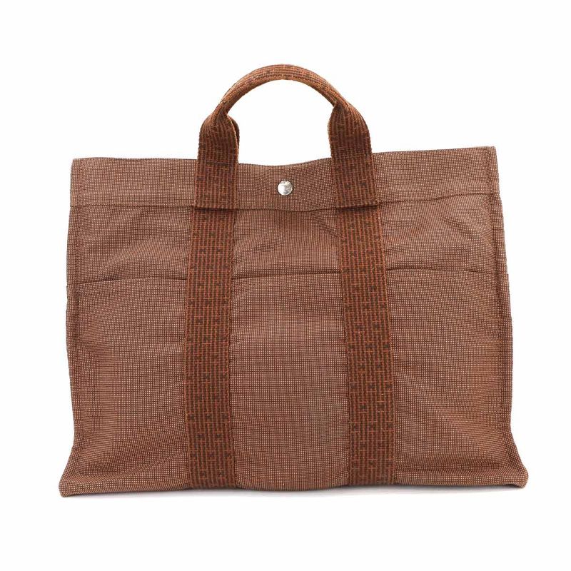 Hermes Herline MM Tote Bag Canvas Brown Silver Hardware Herline Tote MM 90297084