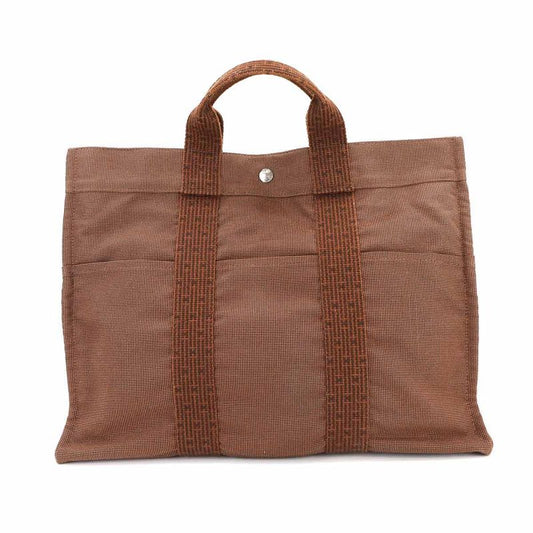 Hermes Herline MM Tote Bag Canvas Brown Silver Hardware Herline Tote MM 90297084