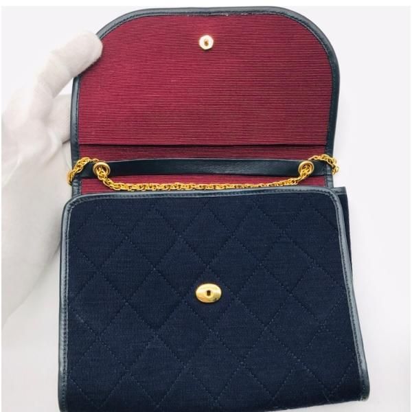 Chanel CC Logo Minimato Cotton Jersey Push Lock Chain Shoulder Bag Navy