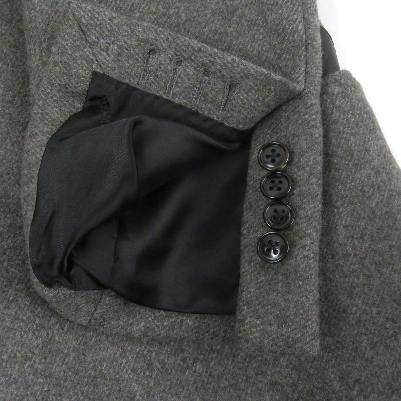 Hermes Super 100s Wool Partially Lamb Leather Double Breasted Chester Coat Gray