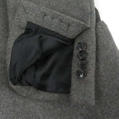 Hermes Super 100s Wool Partially Lamb Leather Double Breasted Chester Coat Gray