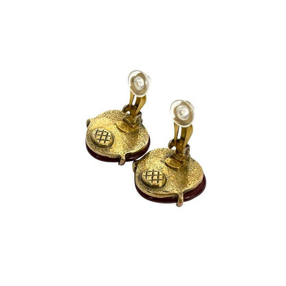 Chanel Coco Mark Motif GP Earrings Ear Cuff Accessory Gold Red 97A