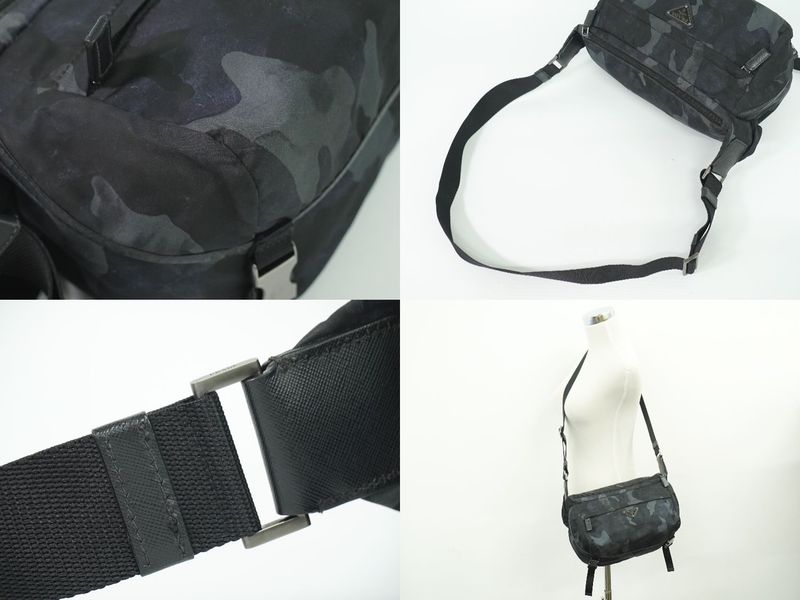 Authentic Prada Camouflage Pattern Messenger Bag Nylon Black Gray Navy Bag