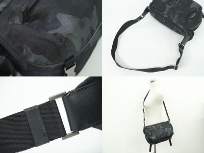 Authentic Prada Camouflage Pattern Messenger Bag Nylon Black Gray Navy Bag
