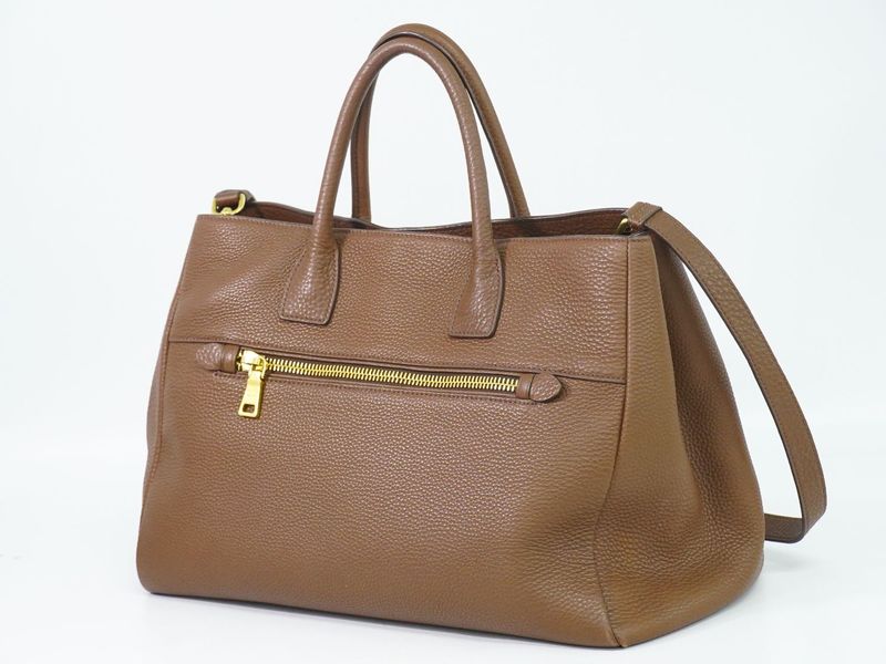 Authentic Prada Leather 2WAY Shoulder Bag Handbag Pochette Brown Bn2545 Bag