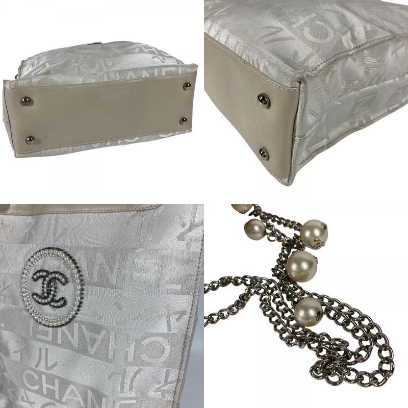 Chanel Shoulder Bag Ginza Limited Logo CC Coco Mark Logo Leather / Canvas White