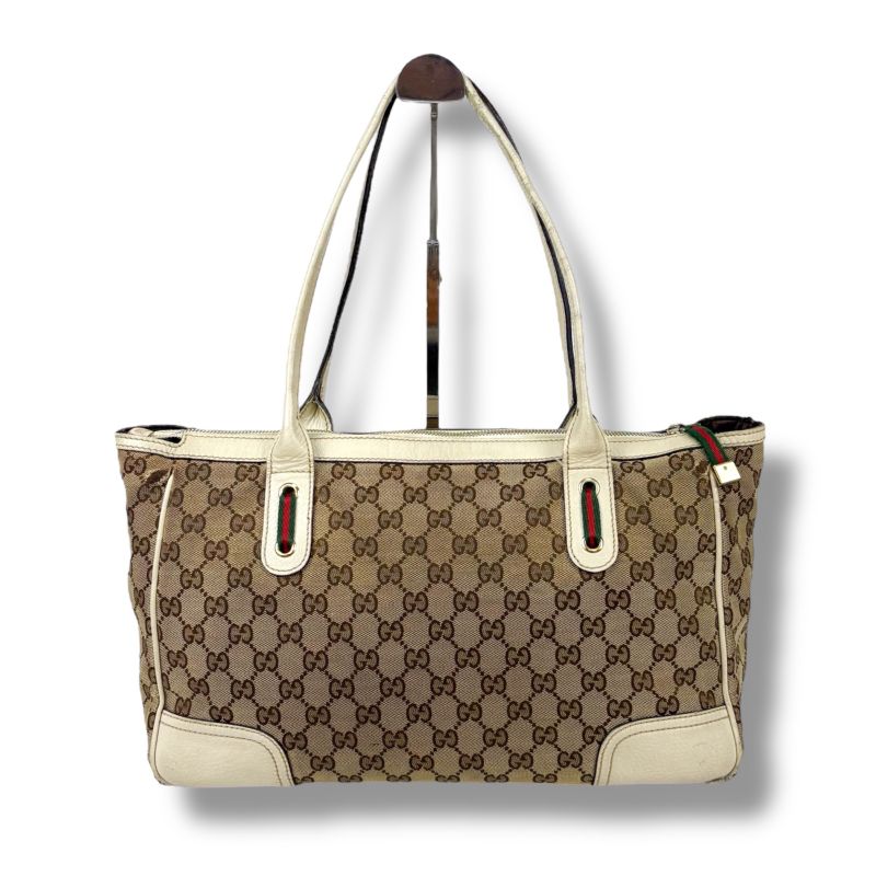 Gucci Tote Bag Sherry Line GG Canvas Brown White