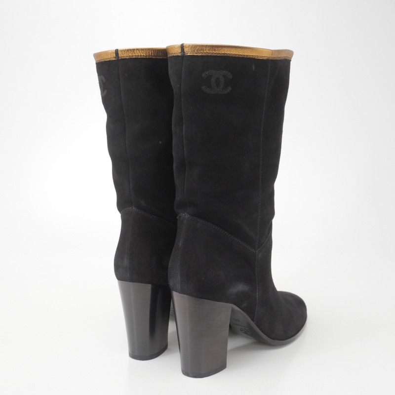 Chanel Boots Size 37C Middle Boots CC Logo Coco Mark Shoes Made In Italy