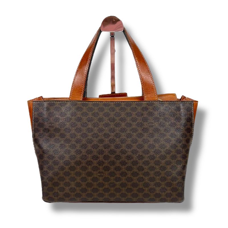 Celine Mini Tote Handbag Macadam Pattern Pvcleather Brown