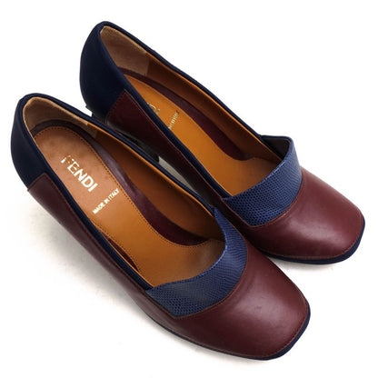 Fendi Pumps Shoes Women Leather Navy Blue High Heels Bicolor Studded