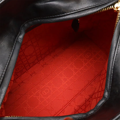 Christian DIOR Lady Dior Cannage Handbag Tote Bag Lambskin Leather Black Black
