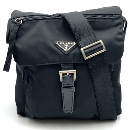 Prada Shoulder Bag Crossbody Bag Triangle Logo Black Nylon Men Women Fashion