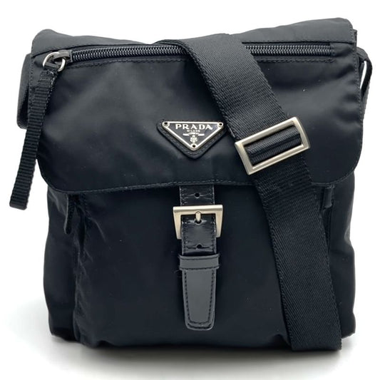 Prada Shoulder Bag Crossbody Bag Triangle Logo Black Nylon Men Women Fashion