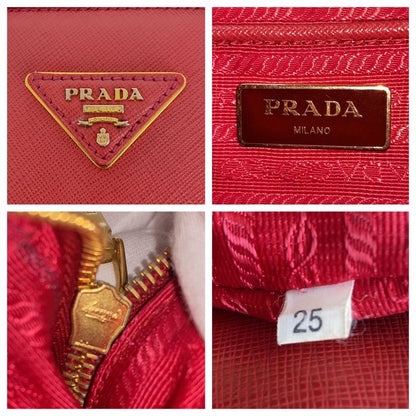 Prada Saffiano Triangle Logo Plate Red Gold Hardware Leather Handbag Shoulder