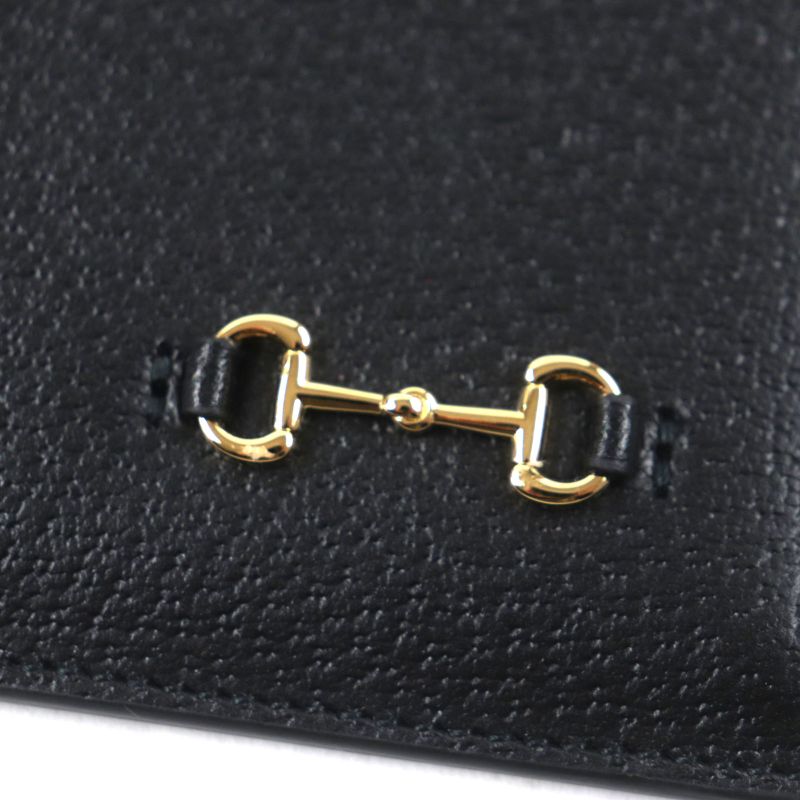 Gucci 700524 Leather Clutch Bag With Horsebit Strap Black Gold Hardware