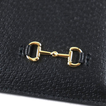 Gucci 700524 Leather Clutch Bag With Horsebit Strap Black Gold Hardware