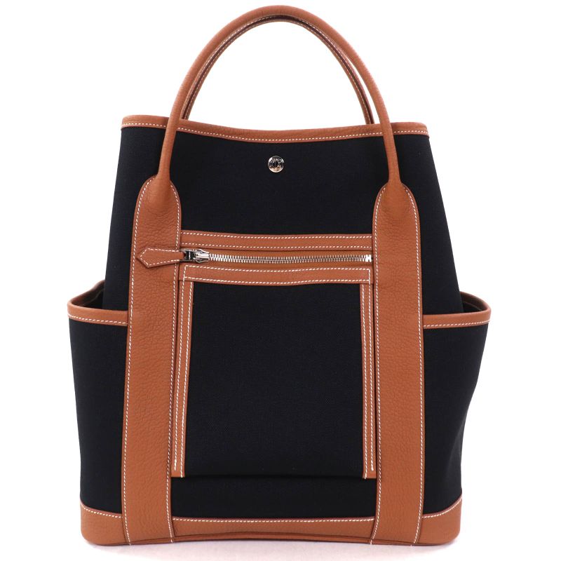 Hermes Garden Party Pocket Vertical Toile Military/negonda Serie Button Tote