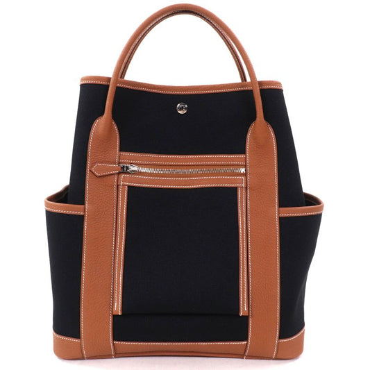 Hermes Garden Party Pocket Vertical Toile Military/negonda Serie Button Tote