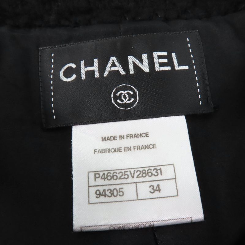 CHANEL P46625v28631 Wool Tweed Coat With Coco Mark Buttons Black 34 Made In