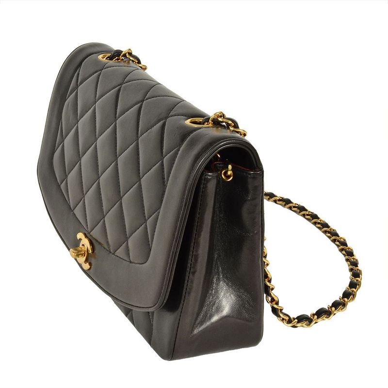 Chanel Diana 25 Shoulder Bag Lambskin A01165 Black Gold Hardware Coco Mark Women