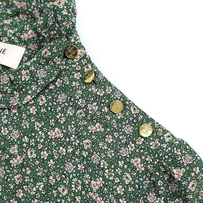 Celine 21aw Flower Print Silk Ruffle Blouse Shirt 2b501818n Green 34