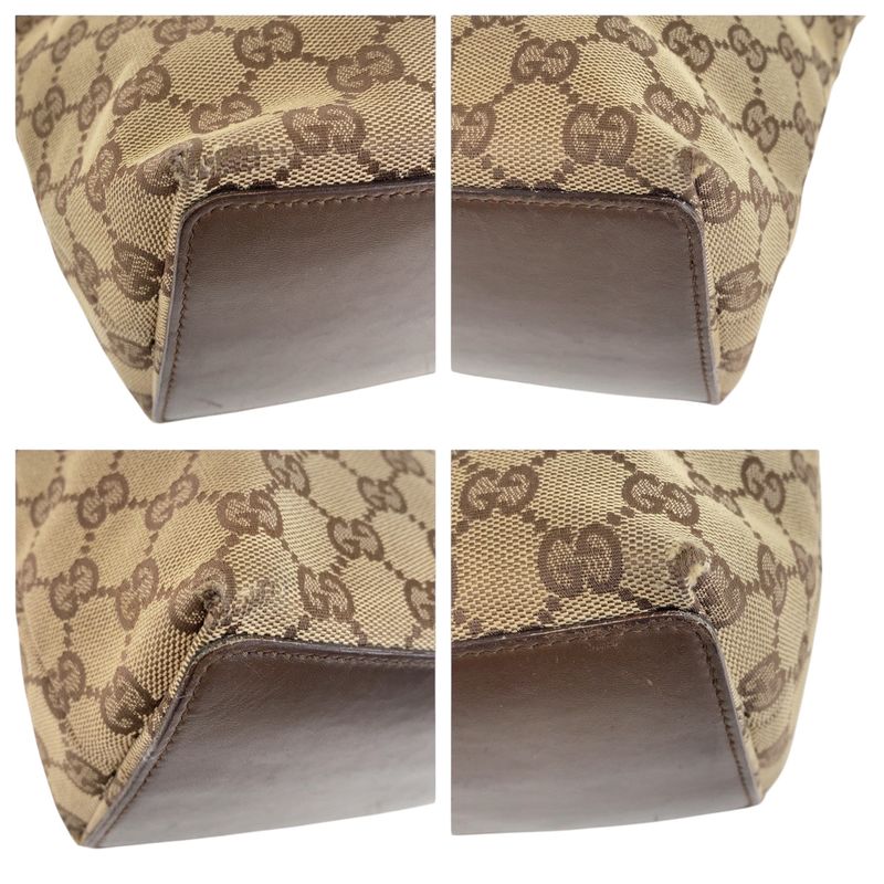 Gucci Beige Brown Silver Hardware GG Canvas 31244 Tote Bag Shoulder Bag Women