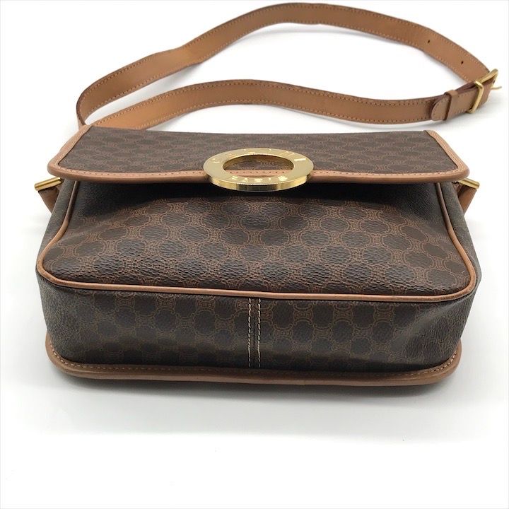 Celine Macadam Circle Logo Leather Gold Vintage Shoulder Bag Brown