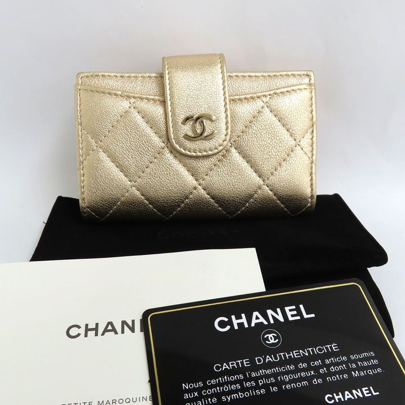 Chanel Classic Small Wallet Ap1991 Matelasse Card Bifold Gold Mini