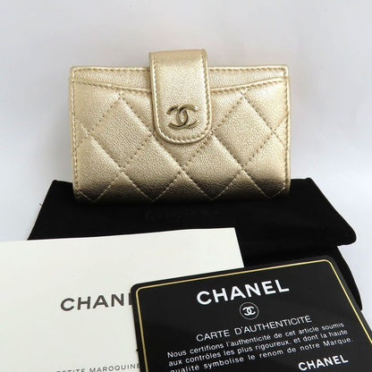 Chanel Classic Small Wallet Ap1991 Matelasse Card Bifold Gold Mini