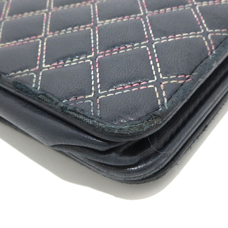 Chanel Wallet Matelasse /double Stitched Dark Navy And Pink Silver Hardware /