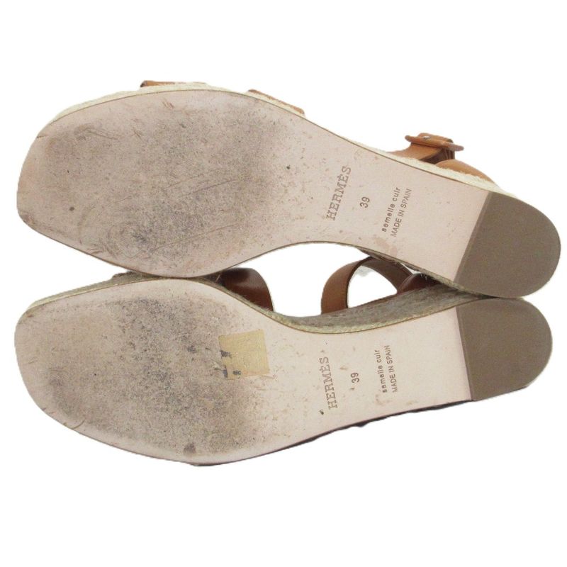 Hermes Espadrille Elda Sandals Size 39 Approx 25.5cm (10.04in) Brown Women's