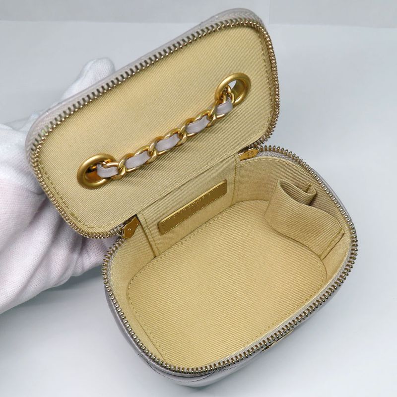 Chanel Small Vanity Case Ap1447 Lambskin Gray Gdhardware Chain