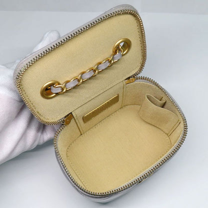 Chanel Small Vanity Case Ap1447 Lambskin Gray Gdhardware Chain