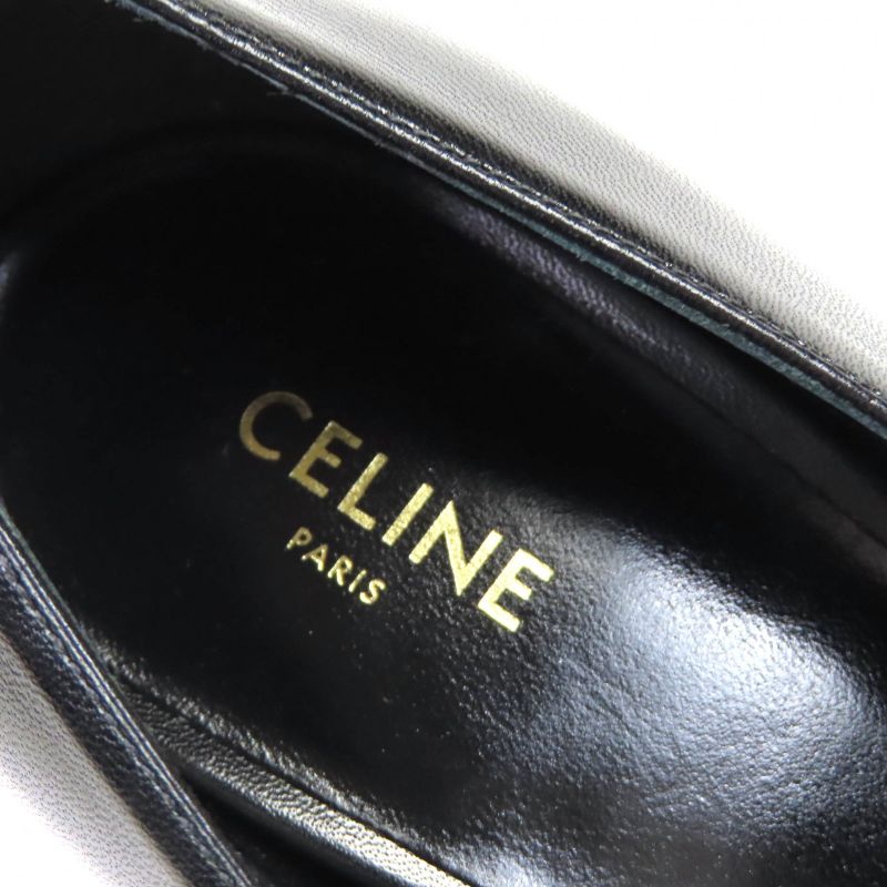 Celine 790810 Metal Toe Leather Pumps Black Silver 35 Storage With Bag Made In