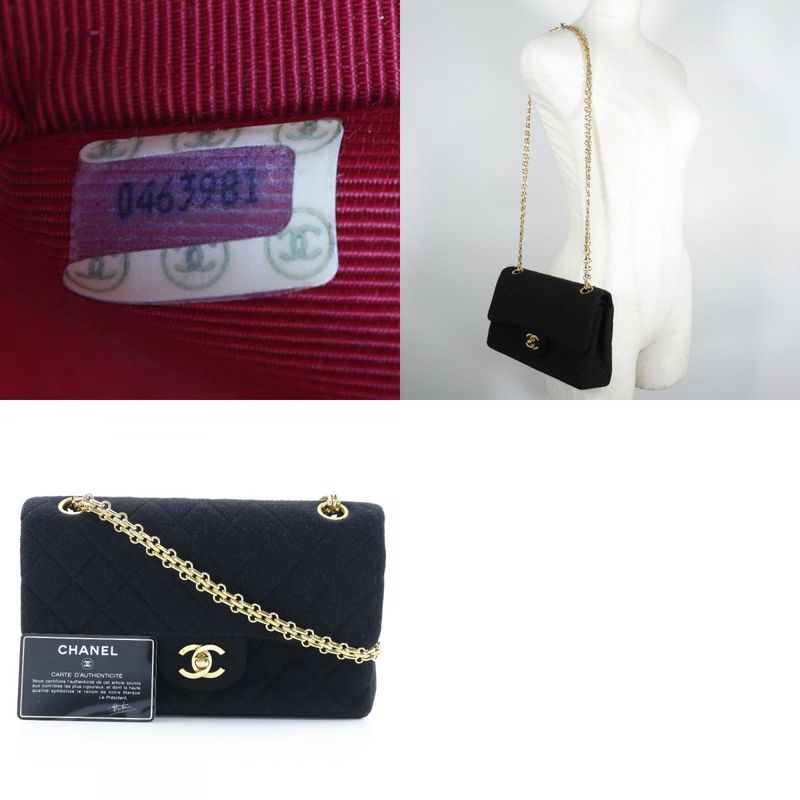 Chanel Chain Shoulder Matelasse Double Flap Jersey Black Women's Shoulder Bag