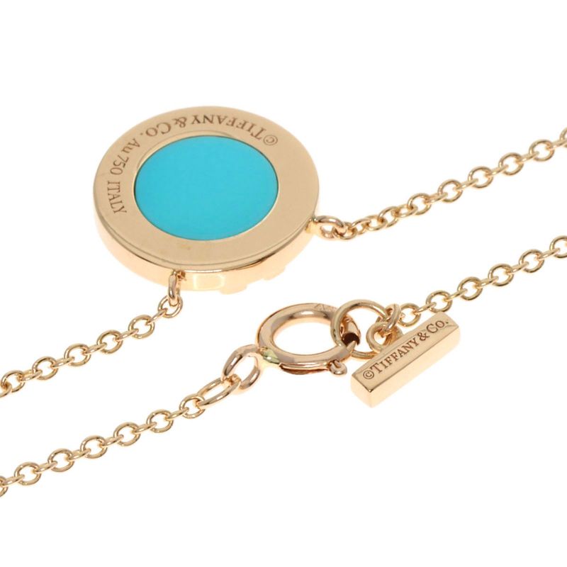 Tiffany & Co T TWO Turquoise Diamond Necklace 18K Pink Gold Ladies