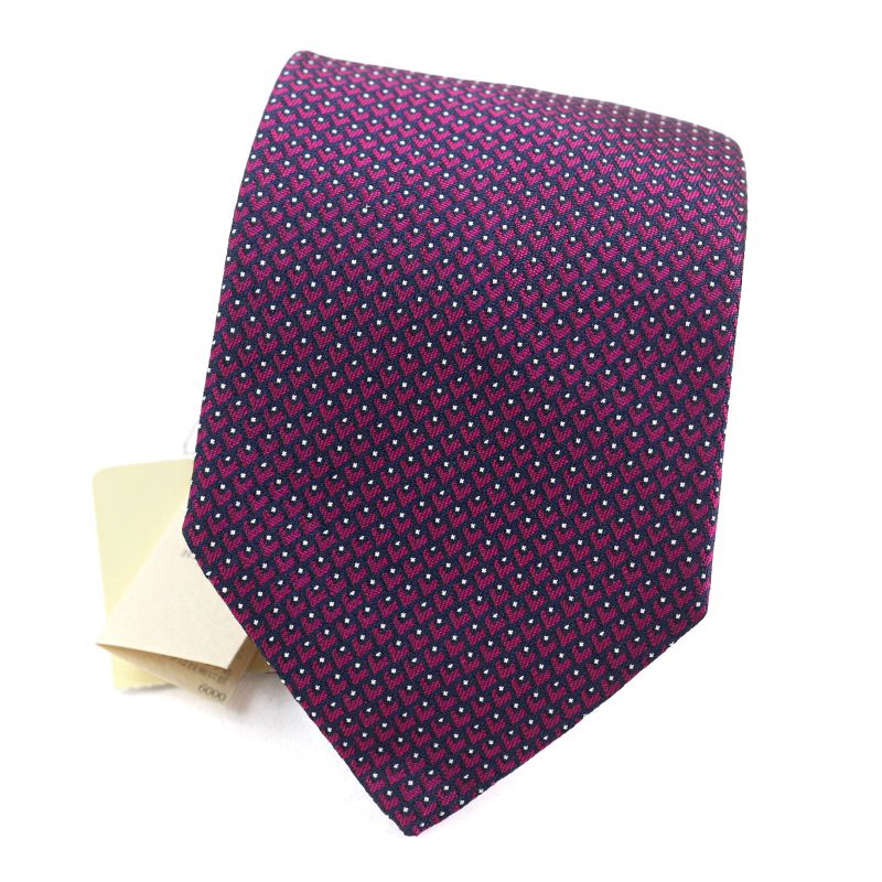 Hermes 659122t Cravate 100% Silk Marine Framboise Blanc Embroidered Heart