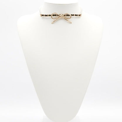 Chanel Necklace Pendant Choker Gold Coco Mark Ribbon Chain Lambskin