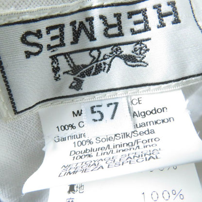 Hermes 100% Cotton Silk Lined Linen Wide Brim Hat White 57 Made In France