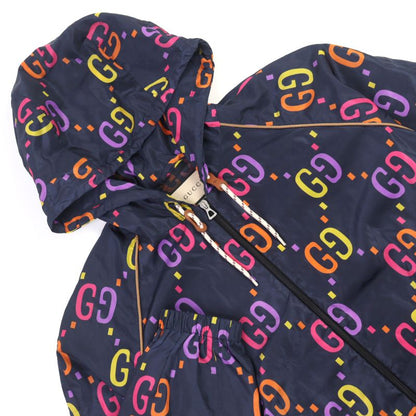 Gucci 697621 Jumbo GG Leather Part Hooded Double Zip Nylon Jacket Multicolor 48