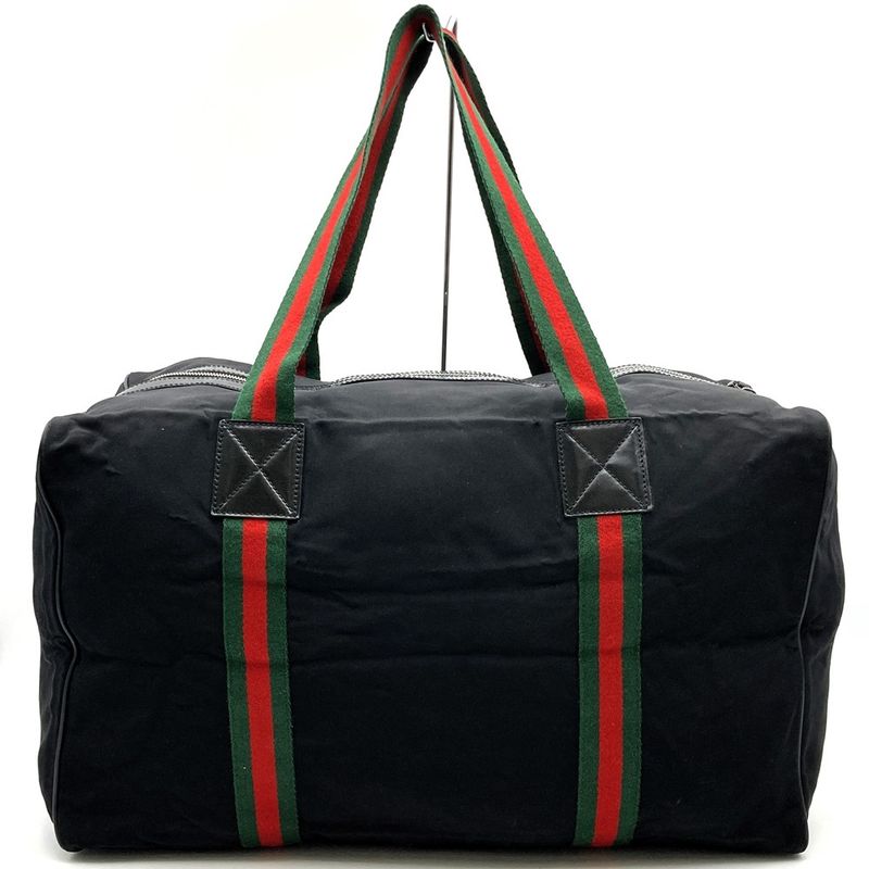 Gucci 012 8657 Boston Bag Black Nylon Sherry Line With Pouch