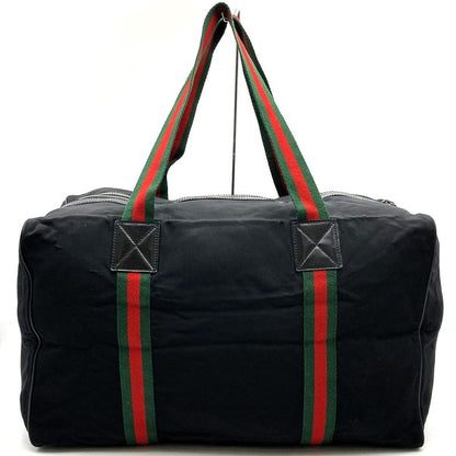 Gucci 012 8657 Boston Bag Black Nylon Sherry Line With Pouch