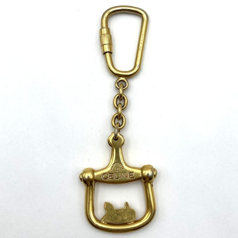 Celine Key Ring Key Holder Horse Carriage Gold Ladies Men Vintage Fashion