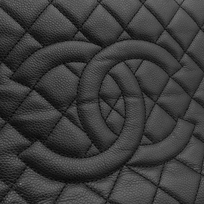 Chanel Gst Tote Bag Caviar Skin Black Silver Hardware Black Matelasse Chain