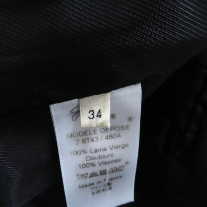 Celine 2 8T43 460A 100% Wool Front Open Crombie Coat Black 34 Made In France