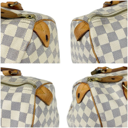 Louis Vuitton Damier Azure Speedy 30 Mini Boston Bag Handbag White Beige
