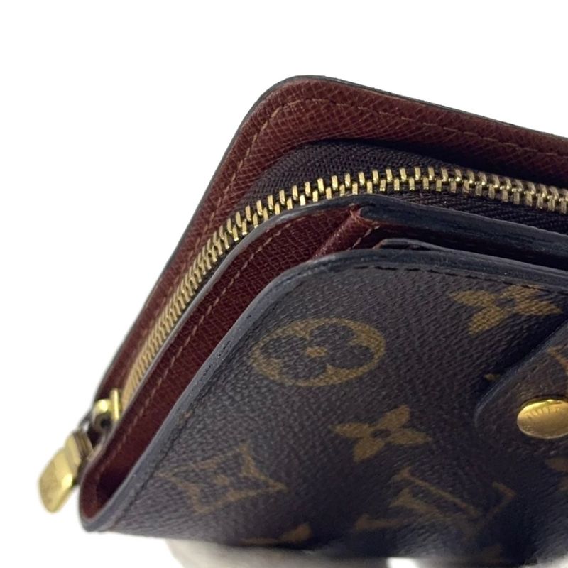 Louis Vuitton Compact Zip Monogram PVC Brown Bifold Wallet Gold M61667