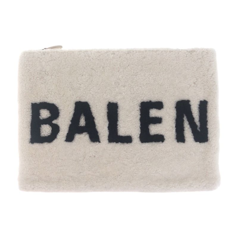 Balenciaga Shearling Logo White Silver Hardware Mouton 492681 Clutch Bag