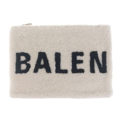 Balenciaga Shearling Logo White Silver Hardware Mouton 492681 Clutch Bag