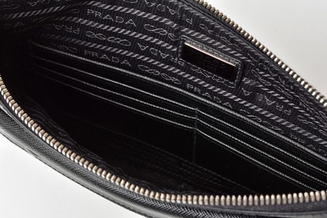 Prada Clutch Bag Travel Pouch Men's Prada Saffiano Patch Patchwork Black Azzurro